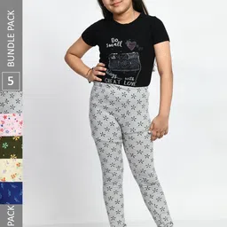 BAESD Girls Pack Of 5 Printed Pure Cotton Churidar-Length Leggings-picture-3
