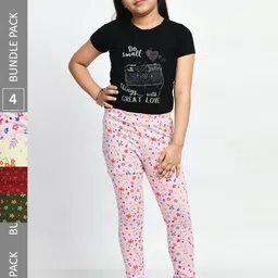 BAESD Girls Pack Of 4 Printed Pure Cotton Churidar-Length Leggings-picture-7