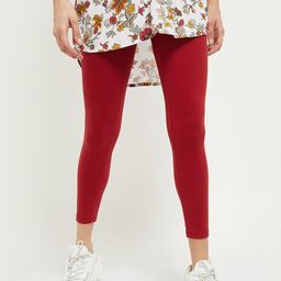 max Women Red Solid Ankle-Length Leggings-image-5