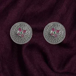 Sangria Silver-Plated Stone Studded Oxidized Brass Studs Earrings-12