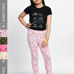 BAESD Girls Pack Of 4 Conversational Printed Pure Cotton Churidar-Length Leggings-image-63