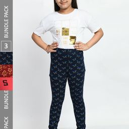 BAESD Girls Pack Of 3 Printed Cotton Churidar-Length Leggings-image-78