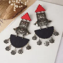 TEEJH Silver Plated Fabric Contemporary Drop Earrings-image-13