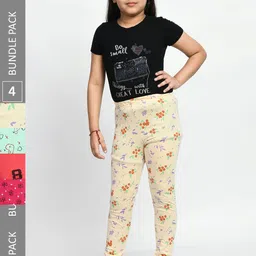 BAESD Girls Pack Of 4 Printed Pure Cotton Churidar-Length Leggings-picture-9