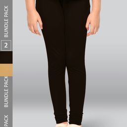 LYRA Girls Pack Of 2 Churidar-Length Sweat Absorbent Breathable Cotton Leggings-image-70