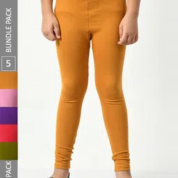 BAESD Girls Pack Of 5 Churidar-length Super Soft Cotton Lycra Leggings-image-92