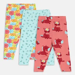 MINI KLUB Infant Girls Pack Of 3 Printed Churidar Length Leggings-image-86