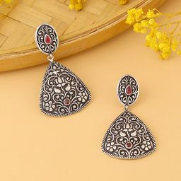 kashwini Silver-Toned Contemporary Drop Earrings-image-19