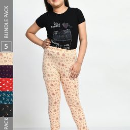 BAESD Girls Pack Of 5 Printed Pure Cotton Super Soft Churidar-Length Leggings-image-88