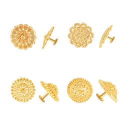 Vighnaharta Set Of 4 Gold-Plated Floral Stone Studded Studs Earrings-42