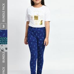 BAESD Girls Pack Of 3 Printed Super Soft Pure Cotton Churidar-Length Leggings-image-83