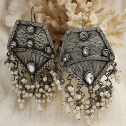 Moedbuille Silver Plated Gunmetal-Toned Quirky Drop Earrings-81