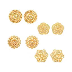 Vighnaharta  Pack Of 4 Floral Gold-Plated Studs Earrings-image-55