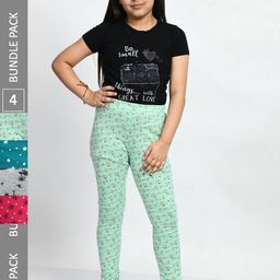 BAESD Girls Pack Of 4 Printed Cotton Churidar-Length Leggings-image-99