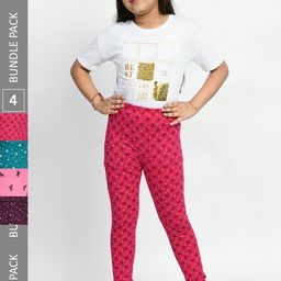 BAESD Girls Pack Of 4 Printed Pure Cotton Churidar Length Leggings-image-60