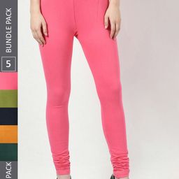 BAESD Pack Of 5 Cotton Lycra Slim-Fit Soft Churidar-Length Leggings-image-72