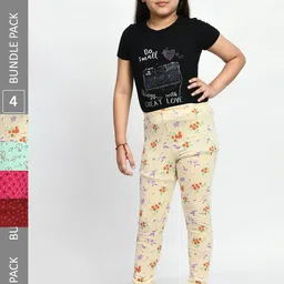 BAESD Girls Pack Of 4 Printed Pure Cotton Churidar-Length Leggings-image-68