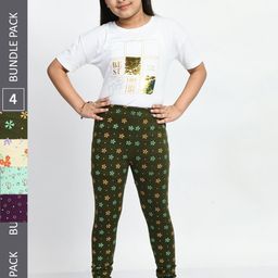 BAESD Girls Pack Of 4 Printed Churidar Length Pure Cotton Leggings-image-80