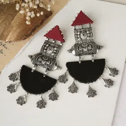 TEEJH Silver-Plated Contemporary Drop Earrings-57