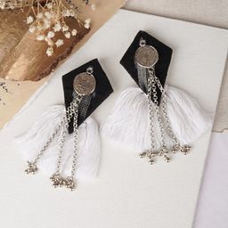 TEEJH Vallari Silver-Plated Contemporary Tassel Drop Earrings-image-5