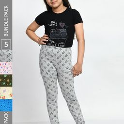 BAESD Girls Pack Of 5 Printed Ankle Length Pure Cotton Leggings-image-77