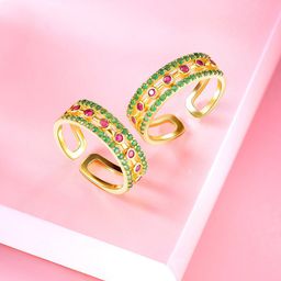 Peora Gold-Plated CZ-Studded Adjustable Toe Rings-image-23