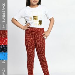 BAESD Girls Pack of 4 Printed Super Soft Pure Cotton Churidar- Length Leggings-image-69