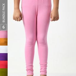 BAESD Girls Pack Of 6 Mid-Rise Churidar-Length Cotton Leggings-image-19