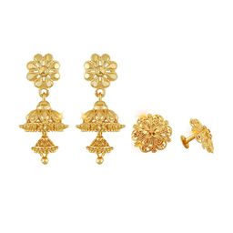 Vighnaharta Set Of 2 Gold-Plated Floral Jhumkas & Studs Earrings-14