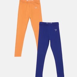TWIN BIRDS Girls Pack Of 2 Solid Pure Cotton Tailored-Fit Ankle-Length Leggings-image-94