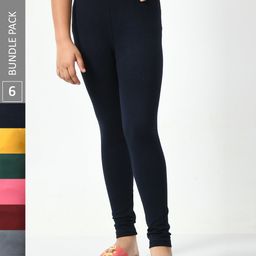 BAESD Girls Pack Of 6 Mid-Rise Churidar-Length Leggings-image-58