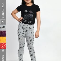 BAESD Girls Pack Of 4 Allover Printed Pure Cotton Super Soft Churidar-Length Leggings-image-13