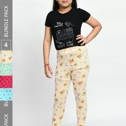 BAESD Girls Pack Of 4 Printed Pure Cotton Super Soft Churidar-Length Leggings-image-49