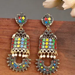 ANIKAS CREATION Gold Plated Pearls Beaded Drop Earrings-image-96