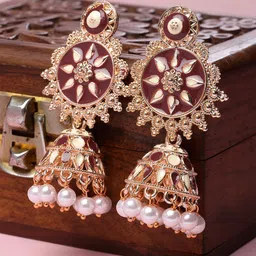 KARATCART Rose Gold Plated Kundan Studded Jhumkas-image-93