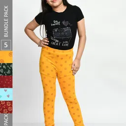 BAESD Girls Pack Of 5 Printed Cotton Churidar-Length Leggings-image-50