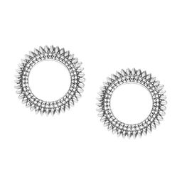 Sangria Silver-Plated Textured Circular-Shaped Oxidised Drop Earrings-3