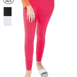 indian flower Girls Pack Of 3 Black & Pink Solid Churidar-Length Leggings-image-47