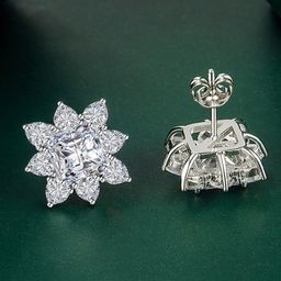Designs & You Silver-Plated Cubic Zirconia-Studded Floral Stud Earrings-5
