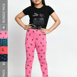BAESD Girls Pack Of 4 Printed Super Soft Pure Cotton Churidar-Length Leggings-image-58
