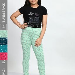 BAESD Girls Pack of 4 Printed Pure Cotton Leggings-image-99