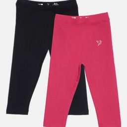 TWIN BIRDS Girls Pack Of 2 Solid Pure Cotton Three Fourth-Length Leggings-image-76