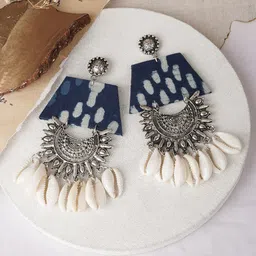 TEEJH Zarina Silver-Plated Oxidised Contemporary Drop Earrings-9