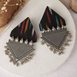 TEEJH Silver Plated Contemporary Drop Earrings-image-93