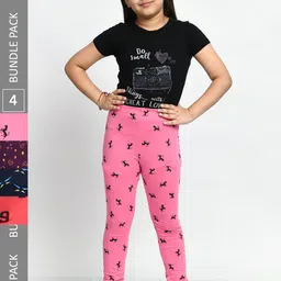 BAESD Girls Pack Of 4 Conversational Printed Pure Cotton Churidar-Length Leggings-image-64