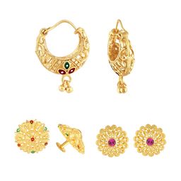 Vighnaharta Set Of 3 Gold-Plated Floral Studs and Hoop Earrings-image-84