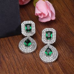 ZENEME Rhodium-Plated Teardrop Shaped Drop Earrings-13