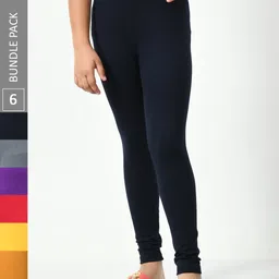 BAESD Girls Pack Of 6 Mid-Rise Churidar-Length Leggings-picture-27