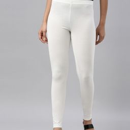 Go Colors Women Cream-Coloured Solid Ankle-Length Leggings-picture-4