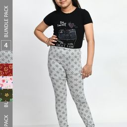 BAESD Girls Pack of 4 Printed Super Soft Pure Cotton Churidar- Length Leggings-image-68